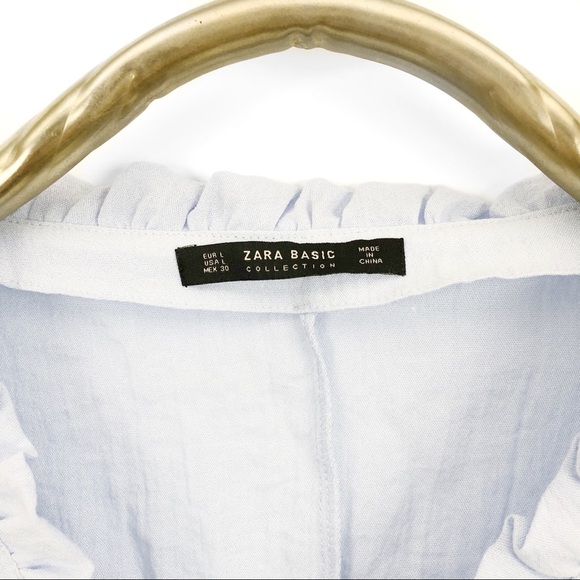 Zara collection blue linen front tie crop top - Picture 4 of 4